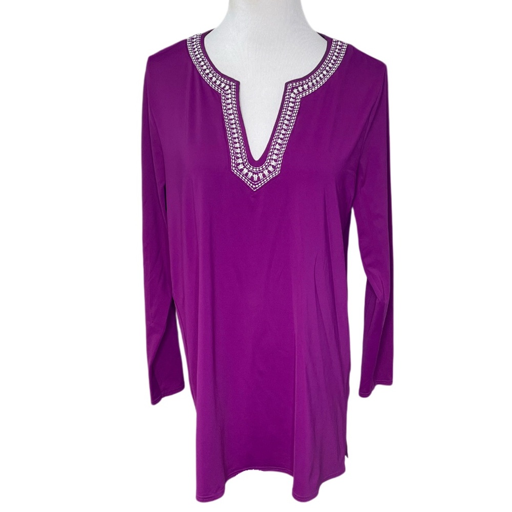 Lands’ End Purple Long Sleeve Nylon Tunic Top Rash Guard Cover Up